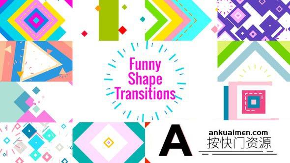 [AE转场]彩色卡通可爱图形转场动画AE模板- Funny Shape Transitions