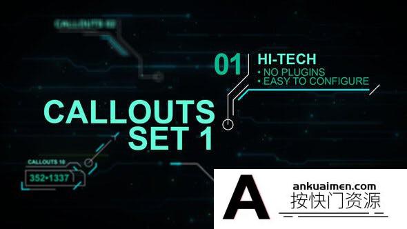 [创意特效]科技感指示线动画AE模板-Callouts set 1 hi-tech