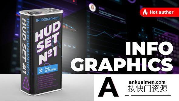 [图片展示]信息数据展示动画AE模板- Infographic HUD Set 1