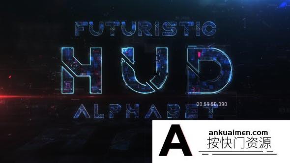 [文字标题]科技感英文字母表动画AE模板- Futuristic HUD Alphabet