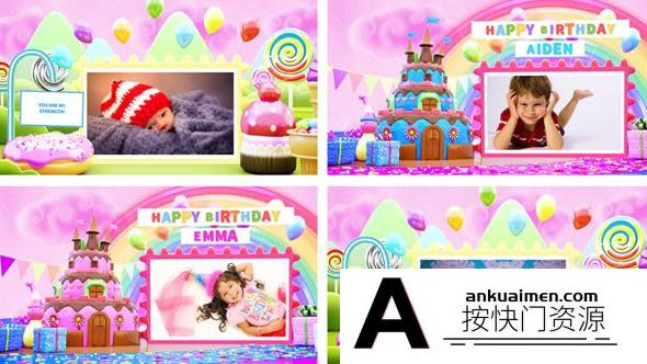 [卡通儿童]儿童生日相册照片展示片头AE模板- Happy Birthday