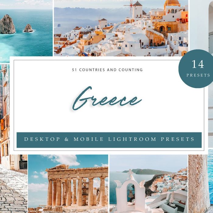 [旅拍LR预设]希腊旅拍电影风光后期调色Lightroom预设Lightroom Presets, Greece