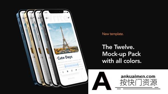 [APP模板]iPhone 12手机APP宣传展示片头AE模板- The12 – Phone Mock-up Pack