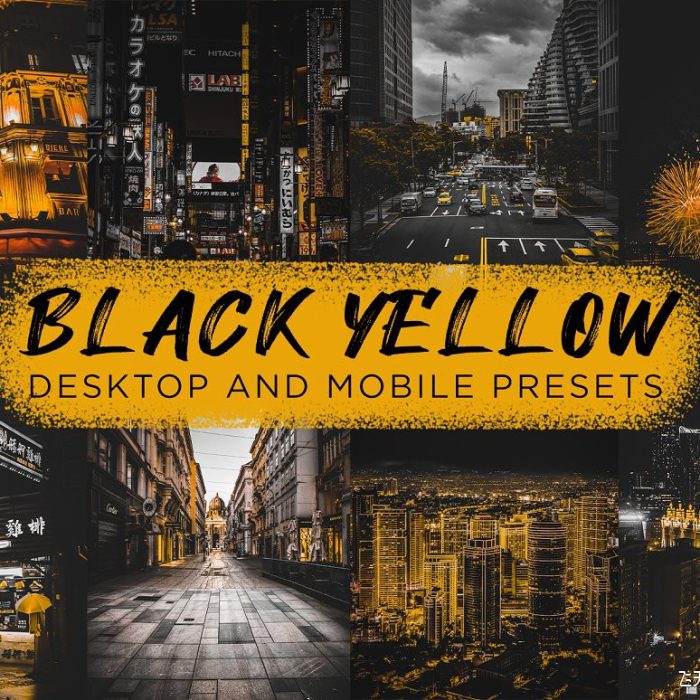 [风光LR预设]超酷黑黄色城市街拍Lightroom预设APP滤镜 Black Yellow Lightroom Presets
