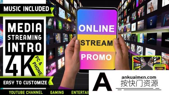 [开场片头]移动设备直播视频包装片头AE模板- Media Streaming Content Intro Logo