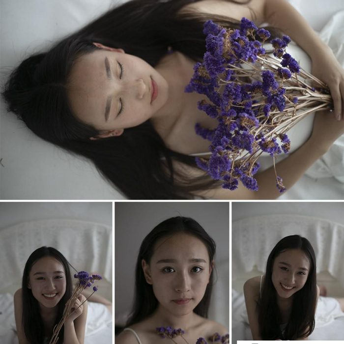 [私房写真RAW原图]4P室内日系拿勿忘我花美女人像摄影RAW原图