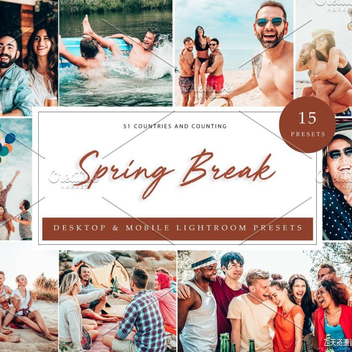 [旅拍LR预设]旅行假期人像后期调色Lightroom预设 15 x Lightroom Presets Spring Break