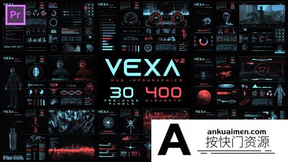[Premiere模板]PR模板-380个未来数字科技HUD图形元素动画包 Vexa HUD Infographics