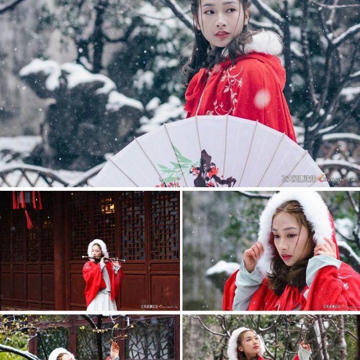 [古装汉服RAW原图]古装美女雪景人像照5P-RAW下载，另附调色XMP