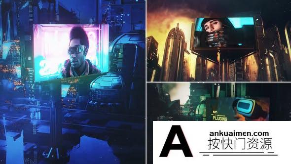 [开场片头]未来赛博朋克三维城市片头AE模板- Cyberpunk City 4 in 1