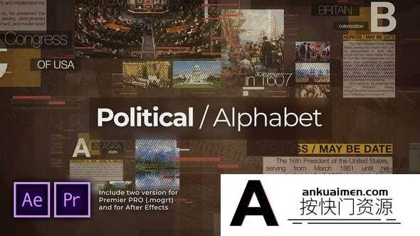 [开场片头]历史事件介绍时间线开场AE模板- Political Alphabet Historical Slideshow
