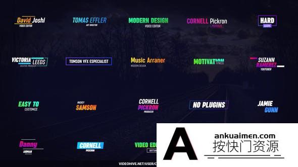 [Premiere模板]PR模板-多彩故障动画文字标题视频字幕制作20种效果模板