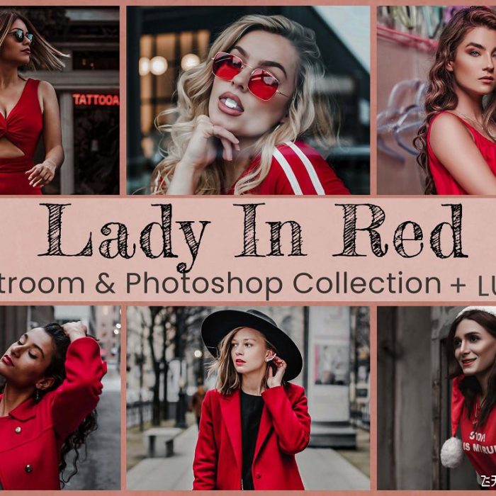 [人像LR预设]时尚红衣女郎后期调色LR预设及LUT预设 Lady In Red Lightroom Photoshop LUTs