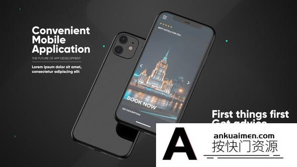 [APP模板]黑色iPhone 11手机APP宣传展示片头AE模板- Phone 11 App Presentation Mockup