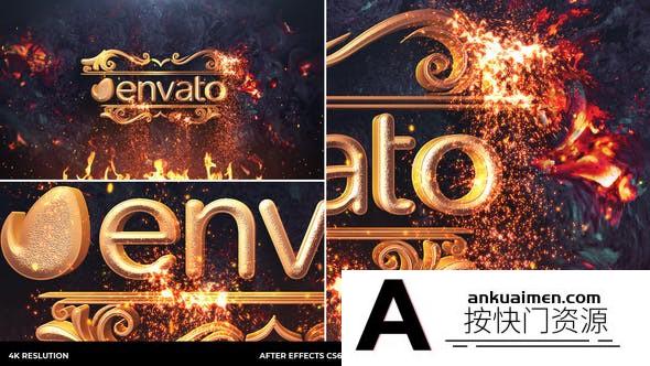 [logo模板]火焰粒子燃烧Logo文字动画AE模板- Gold Particles Logo Intro