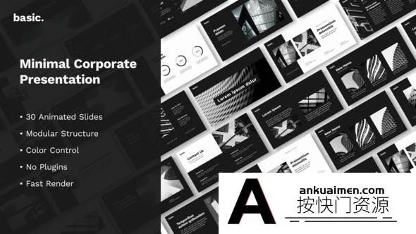 [宣传推广]黑白商务企业合作宣传包装展示片头AE模板- Basic Minimal Corporate Presentation