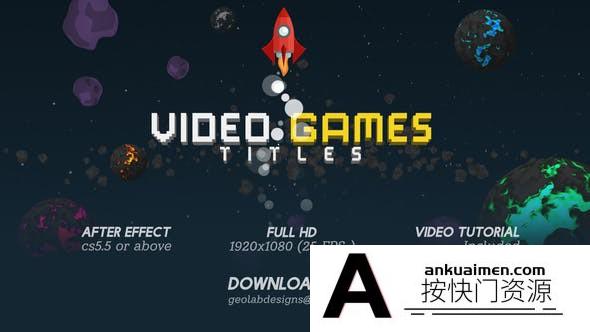 [开场片头]小火箭像素化文字标题游戏片头AE模板- Video Games Titles