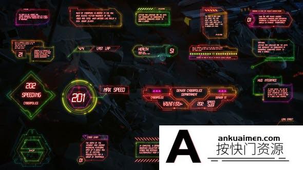 [Premiere模板]PR模板-4K未来科技多彩HUD界面文本标题框动画 HUD Interface Titles