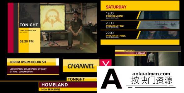 [栏目包装]电影视频电视栏目包片头AE模板- Channel X Broadcast Package