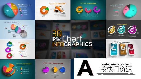 [三维AE模板]AE模板-三维饼状图数据信息展示动画 3D Pie Chart Infographics  ….