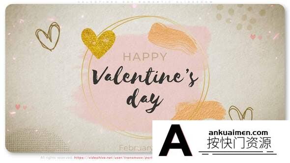 [相册AE模板]浪漫情人节爱心照片相册视频片头AE模板- Valentines Day Romantic Slideshow