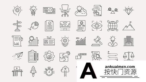 [创意特效]AE模板- 商业和创业线条图标动画AE模板素材 Business & Startup Line Icons