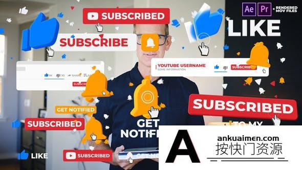 [开场片头]网络视频点赞订阅图形动画AE模板- Youtube Subscribe