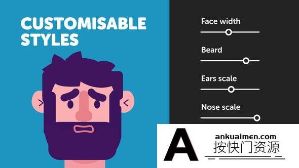 [MG模板]MG动画卡通人物角色自定义面部绑定AE模板- Customisable Character Face Rig