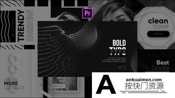 [Premiere模板]PR模板黑暗时尚文字排版图案介绍媒体卡片动画视频模板