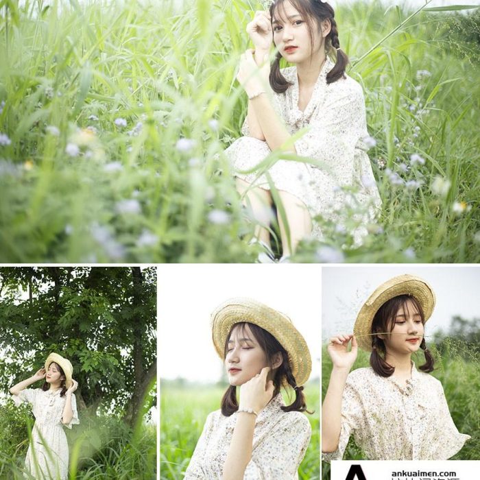 [时尚人像RAW原图]田野戴草帽的女孩raw摄影原片94P
