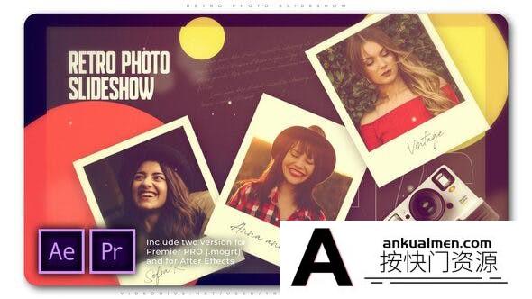 [相册AE模板]AE模板+PR预设-梦幻朦胧拍立得照片相册片头 Retro Photo Slidesh