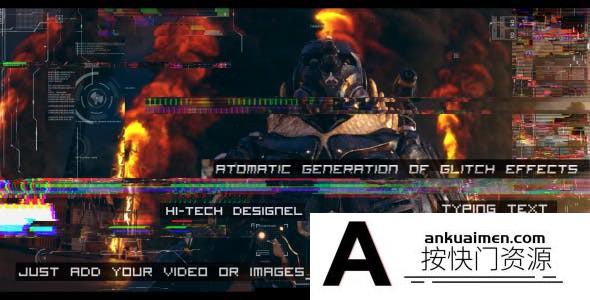 [创意特效]信号损坏毛刺视频撕裂特效AE模板- Glitch Auto Generation and Typing