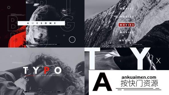[开场片头]抽象创意文字图片排版片头AE模板- Typo Abstract Opener
