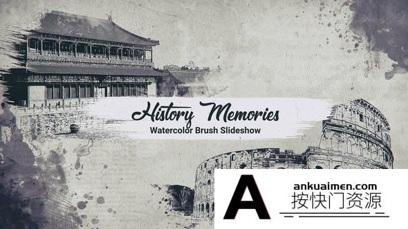 [开场片头]水墨笔刷回忆历史片头AE模板- History Memories Watercolor Brush
