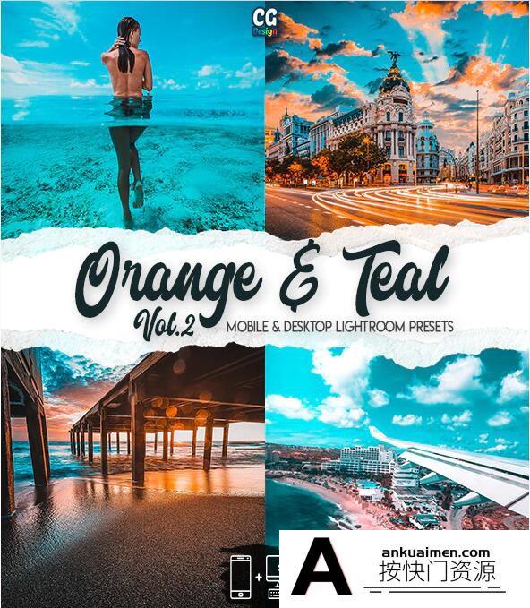 [人像LR预设]橙和蓝绿色卷2-15个高级Lightroom预设 Orange & Teal Vol. 2 Lightroom