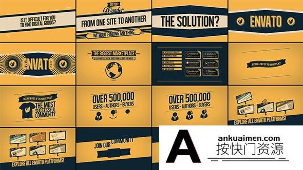[文字标题]复古图形文字排版片头动画AE模板- Typography Promo