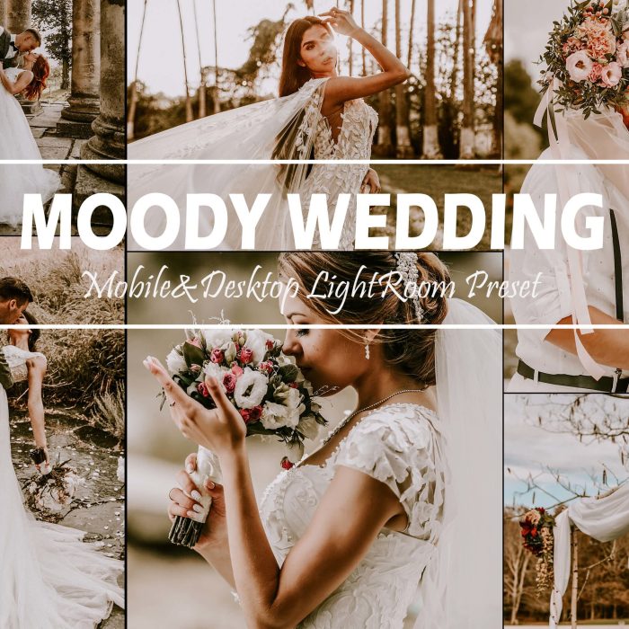 [婚礼LR预设]旅拍婚礼婚纱情绪复古胶片LR预设/APP预设 Moody Wedding Lightroom Presets