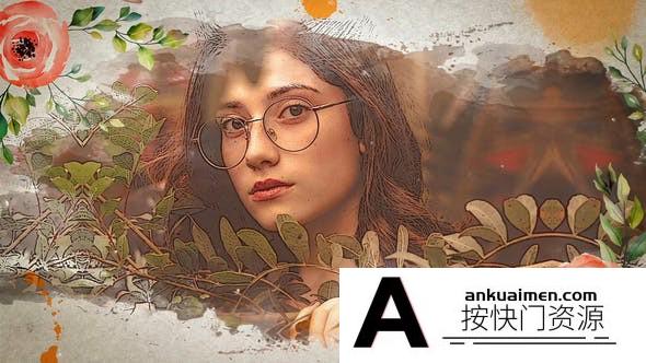 [相册AE模板]水彩遮罩花朵边框照片展示片头AE模板- Emotional Watercolor Slideshow