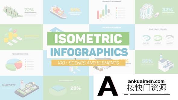 [三维AE模板]三维等距扁平化信息数据图表动画AE模板- Isometric Infographics