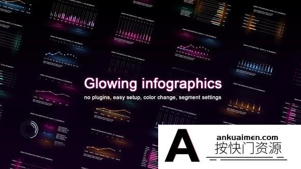 [创意特效]发光柱状图线条图信息数据动态展示AE模板- Glowing infographic.
