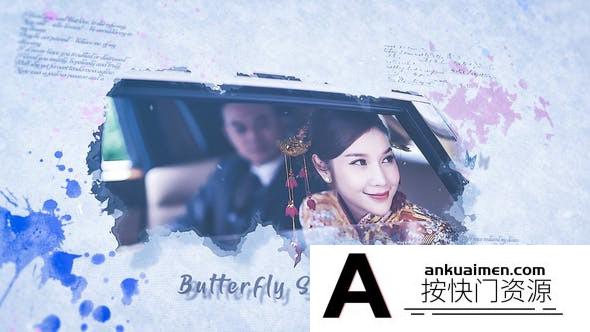 [开场片头]蝴蝶水墨遮罩幻灯片展示开场AE模板-Butterfly Slideshow