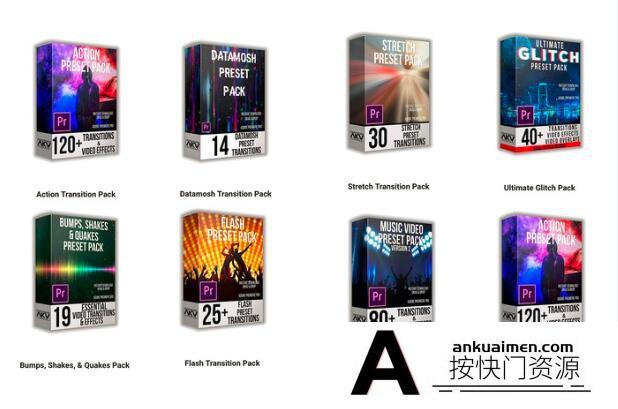 [Premiere预设]AKV Studios – Premiere Pro的过渡预设套装包8套装