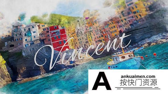 [开场片头]水墨滴落遮罩图片展示片头AE模板- Vincent Impressionism Titles