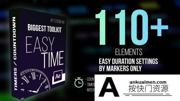[倒计时模板]时间秒表倒计时动画AE模板- Countdown Timer toolkit Easy Time