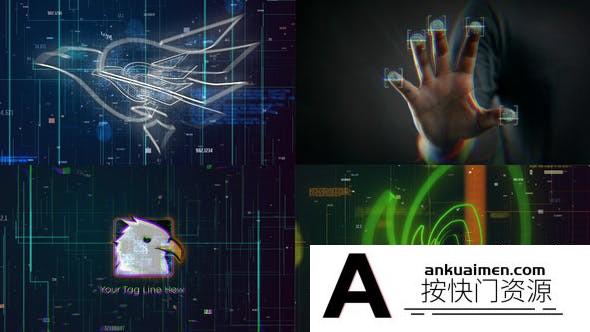 [logo模板]科技感指纹扫描Logo动画AE模板- Scan Fingerprint Biometrics Logo Reveal