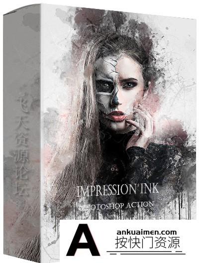 [PS动作下载]压印油墨效果PS动作 Impression Ink Photoshop Action
