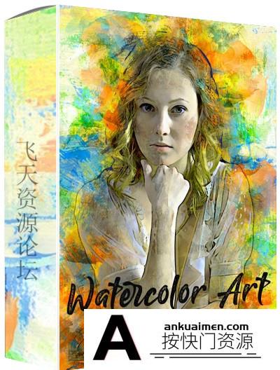 [PS动作下载]水彩画艺术特效PS动作Watercolor Art Photoshop action附视频教程