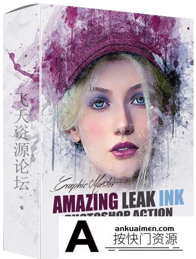 [PS动作下载]水墨绘画滴墨效果PS动作 Leak Ink Photoshop Action