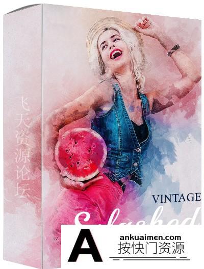 [PS动作下载]复古水墨喷溅涂抹ps动作  Vintage Splashed Photoshop Action