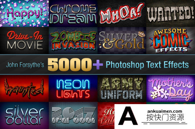 [字体样式][插件发布]5,293种PS样式下载 5,000+ Professional Text Effects 大合集